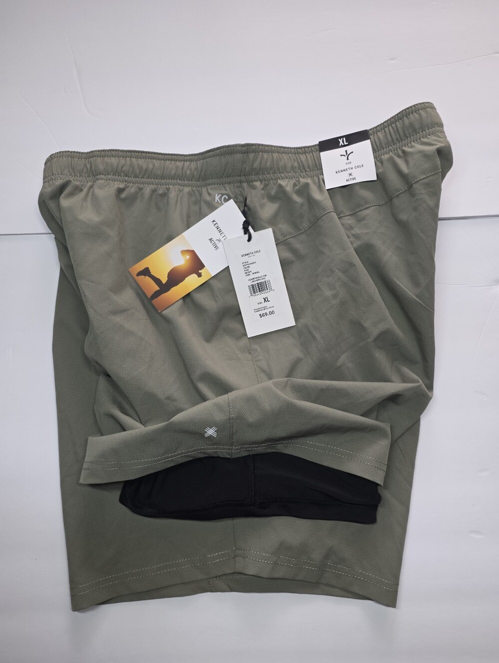 Men's Athletic Shorts Kenneth Cole Green Tech Short 2 In 1 Brief XL